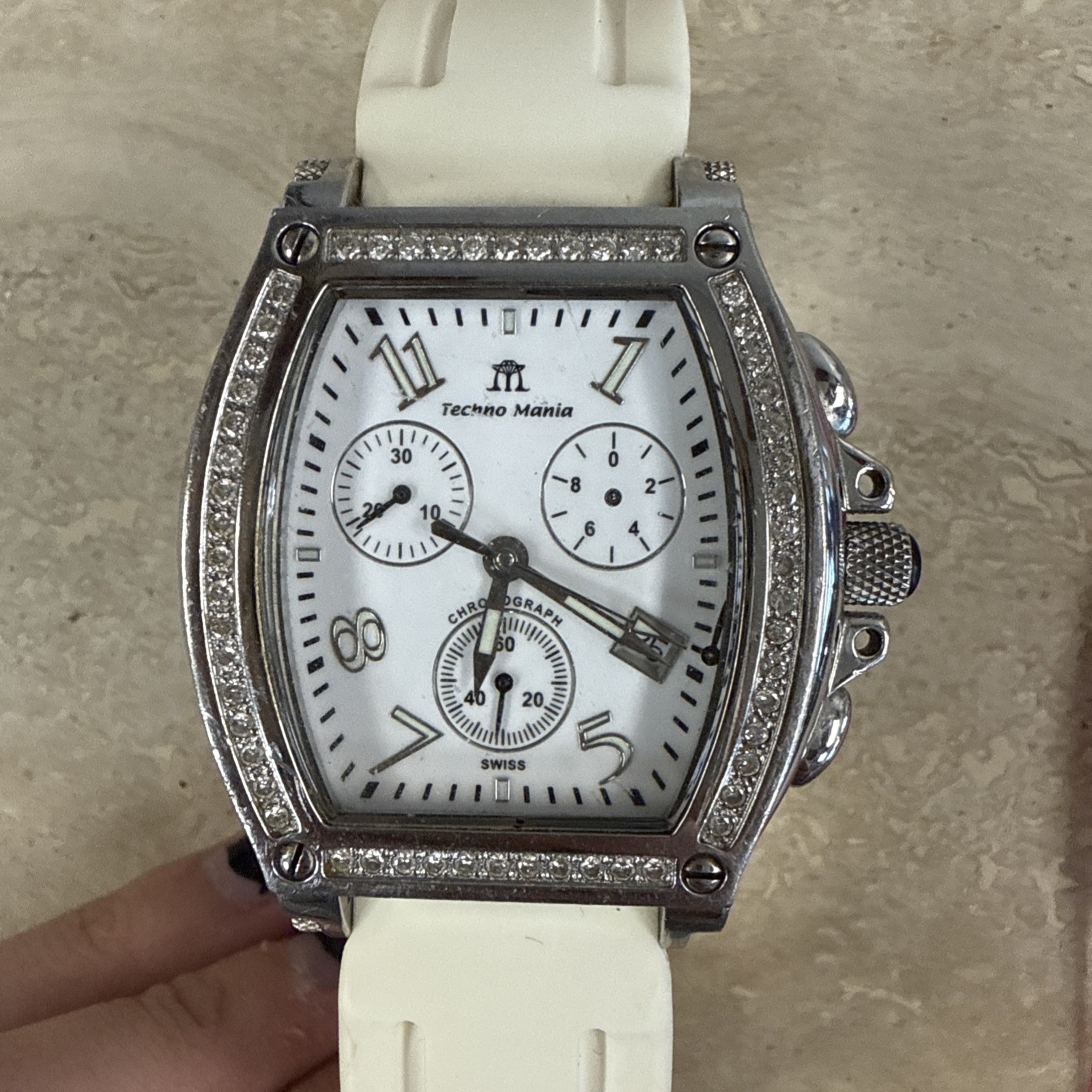 TECHNO MANIA Chronograph Calendar w/ White Diamonds Swiss Watch 924