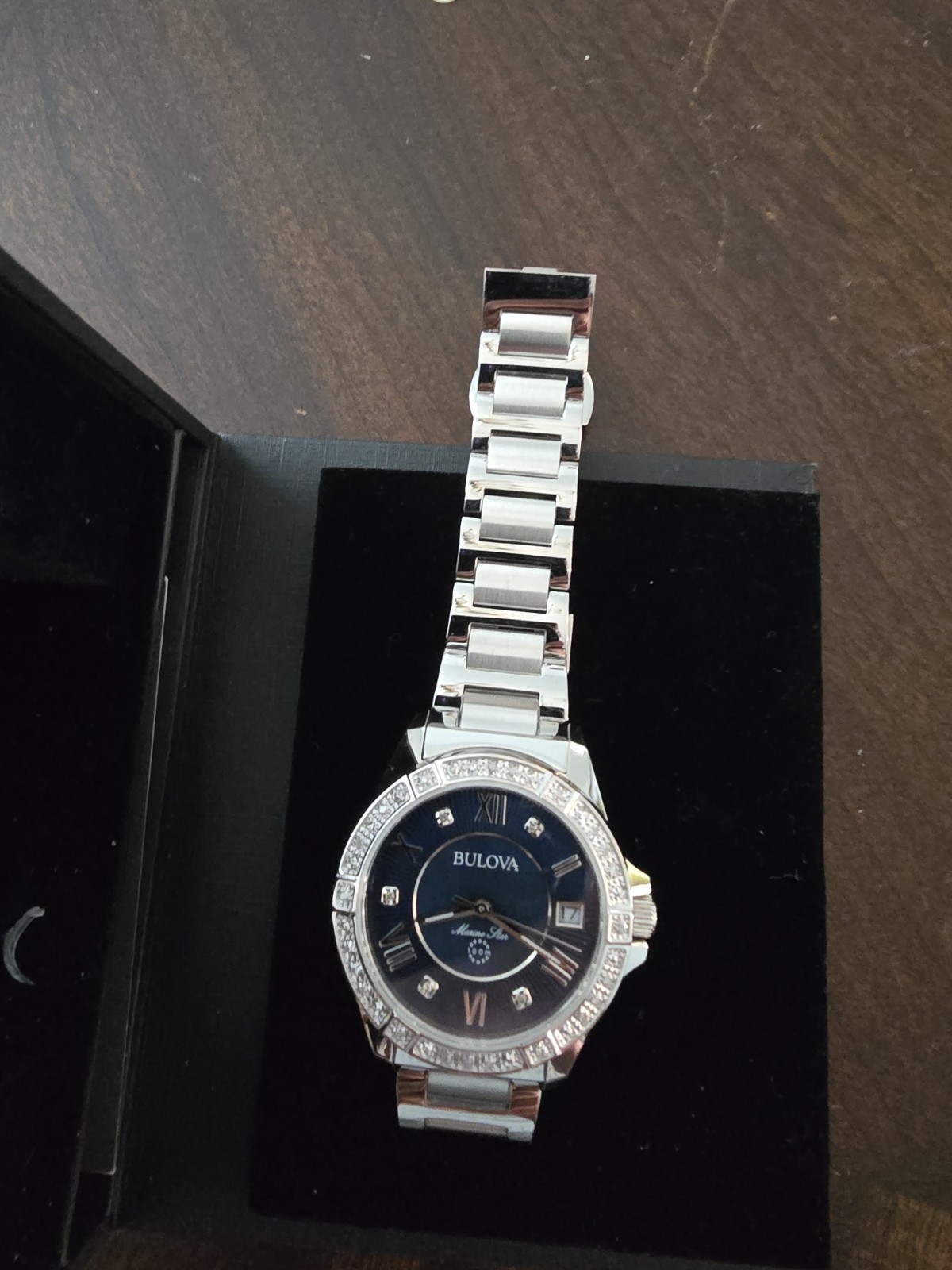 96R215 BULOVA MARINE STAR DIAMOND BLUE DIAL STAINLESS STEEL WOMEN’S WATCH