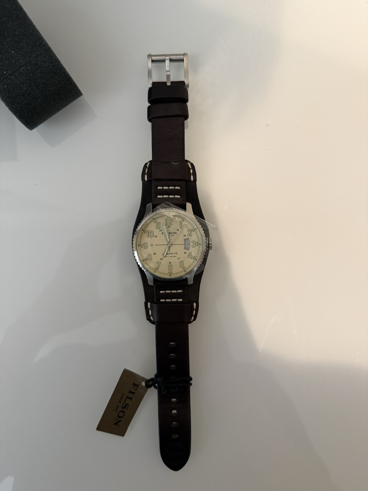 Filson Argonite-715 Quartz Watch Beige Dial Leather Strap Box Manual