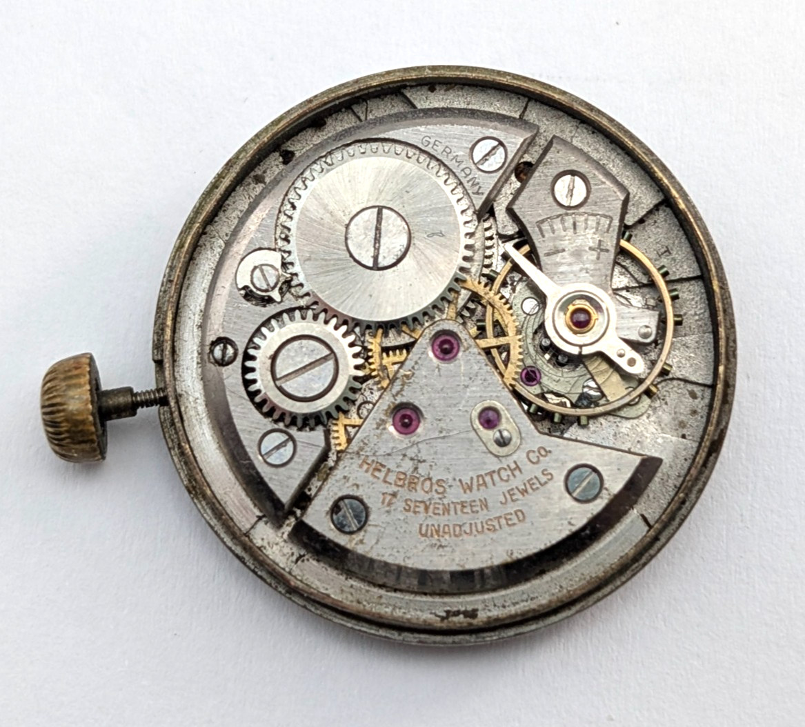 Vintage HELBROS Invincible 17 Jewels Men’s 28mm Watch Movement PARTS or REPAIR