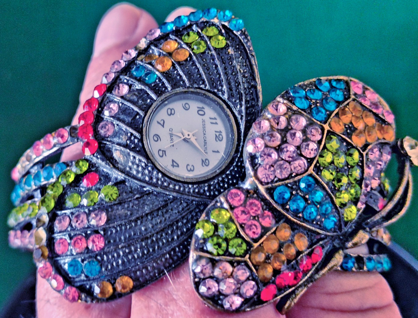 VTG Jessica Carlyle Butterfly Bracelet Watch Rhinestone Bangle Quartz UNTESTED