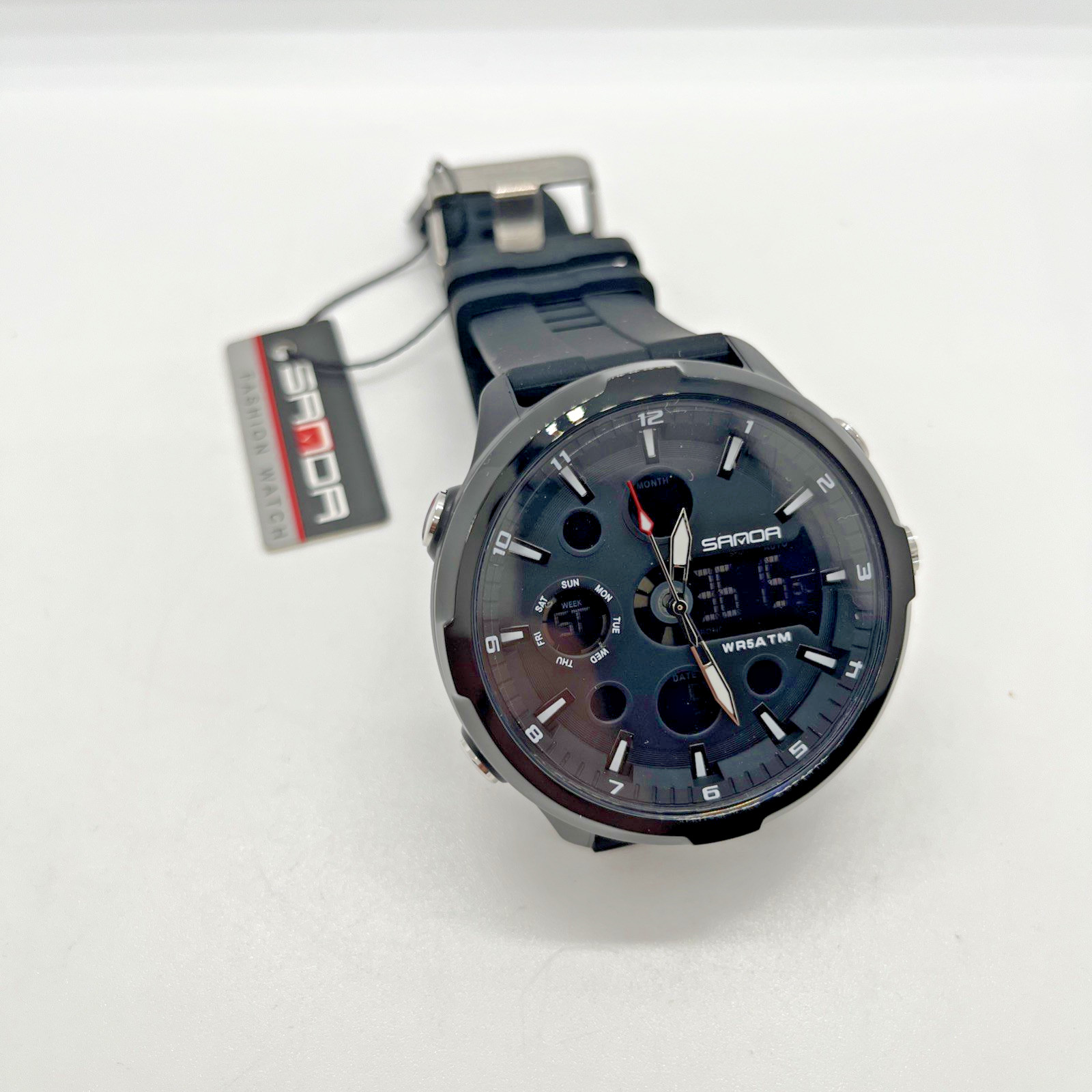 SANDA 9053 Mens Analog Digital Sport Watch Black 5ATM Waterproof New