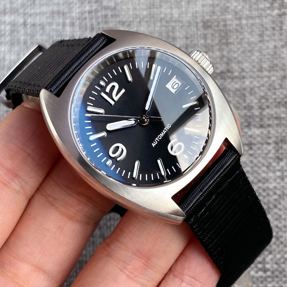 Automatic Military Watch Men Tandorio 36mm Black Dial Date Display Japan NH35A