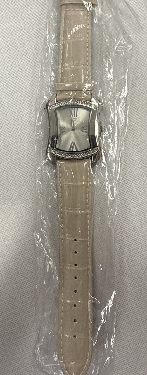 Women’s BURGI WATCH BTV011GN Crystals Tan Alligator Texture Band Needs Battery