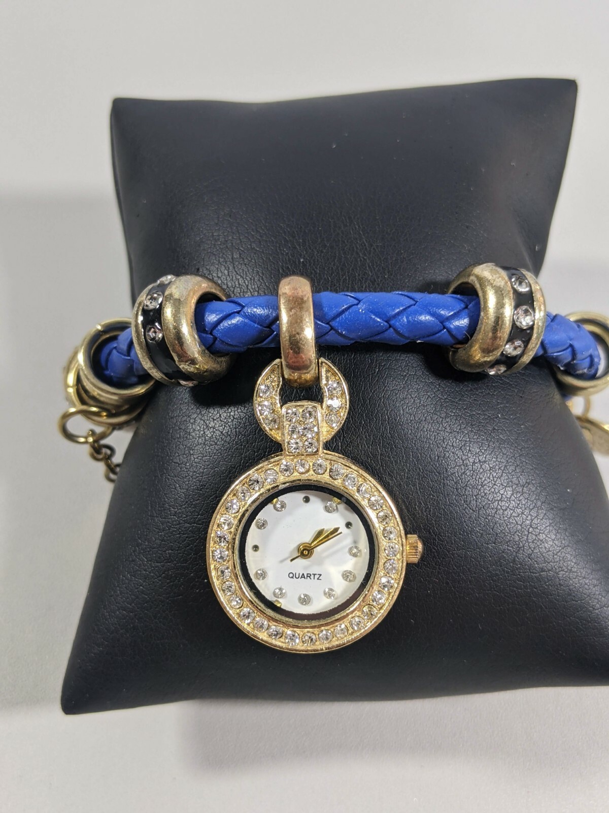 Blue Faux Leather Charm Band Toggle Clasp Watch 8 Inch