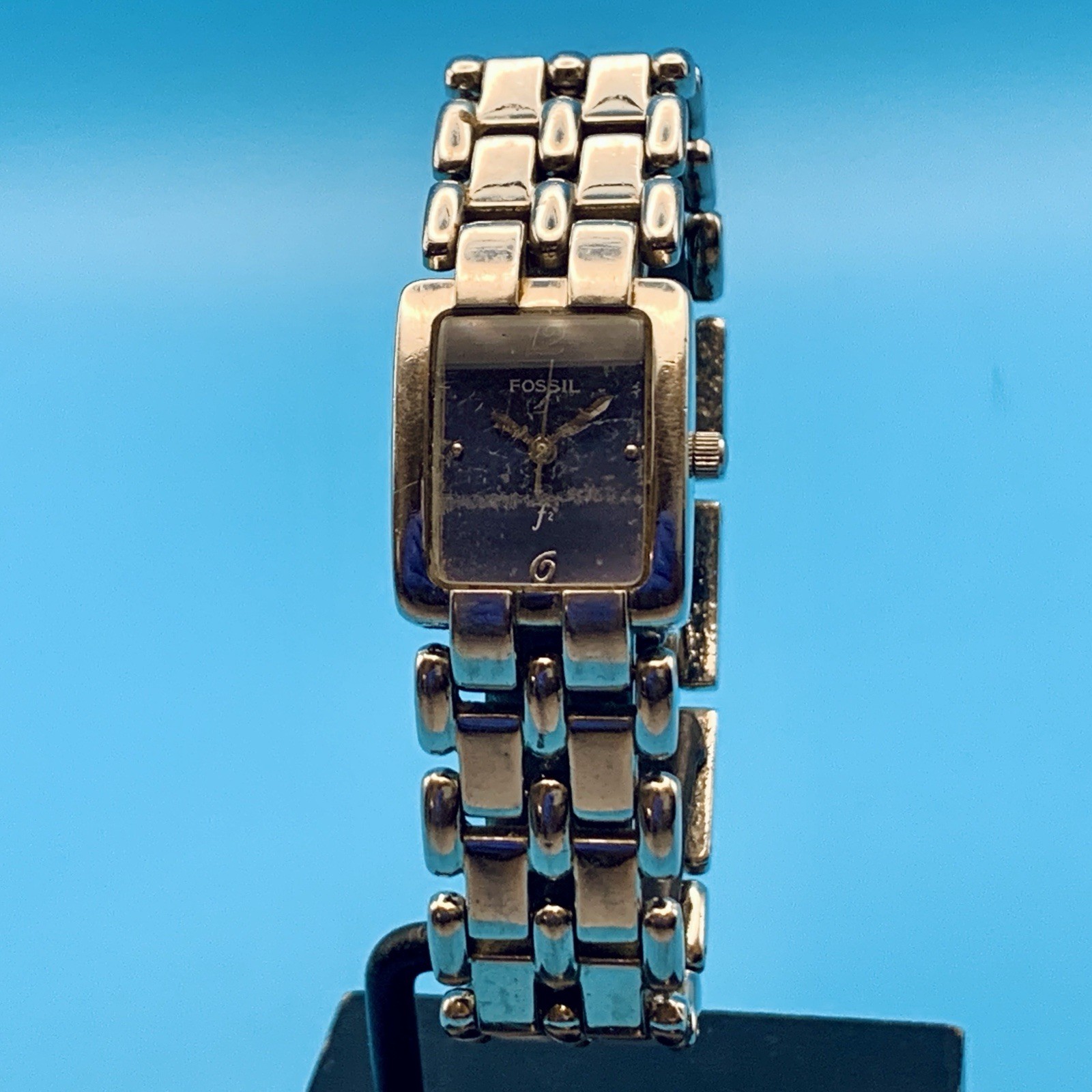 FOSSIL F2 ES-8930 Women’s Tank Quartz Bracelet Wristwatch Working New Battery