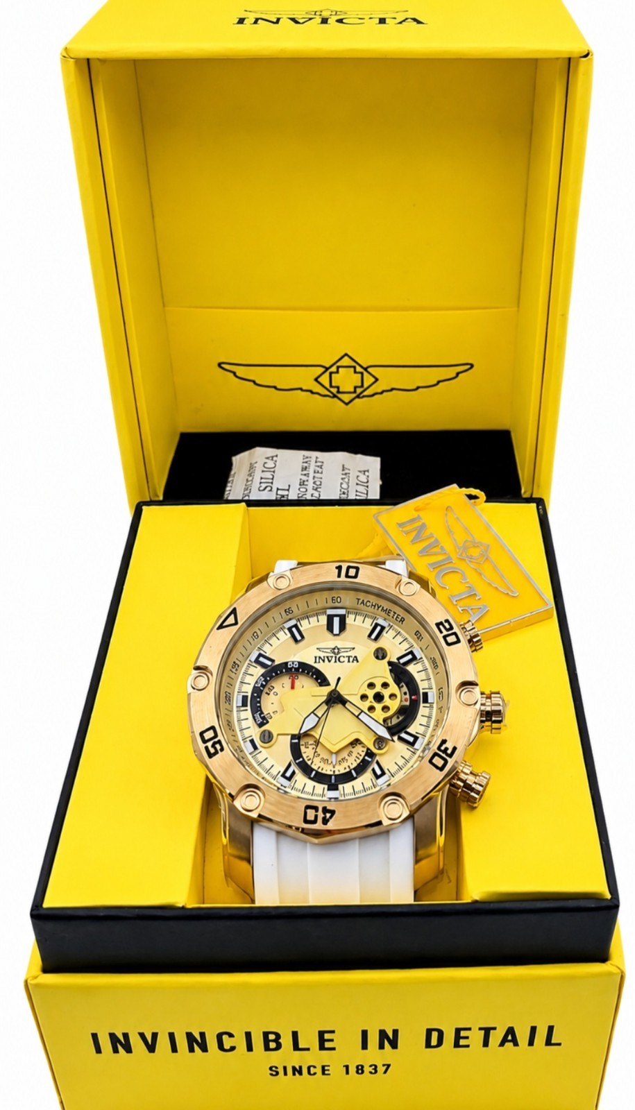 Invicta Pro Diver Scuba 23424 Men’s 50mm Gold Dial White Silicone Quartz Watch
