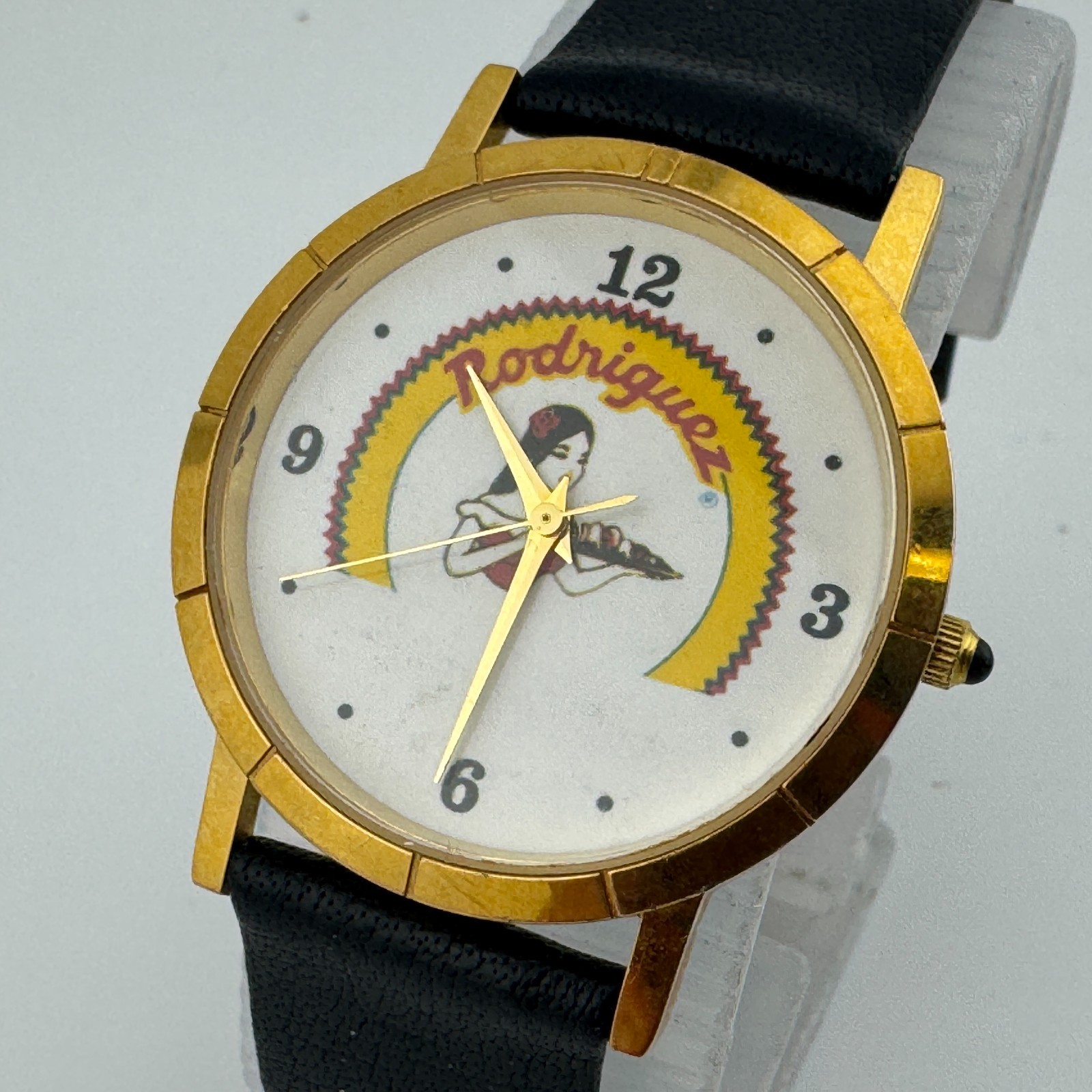VTG Image Watches Quartz Watch Rodriguez Unisex Gold Tone Leather New Battery
