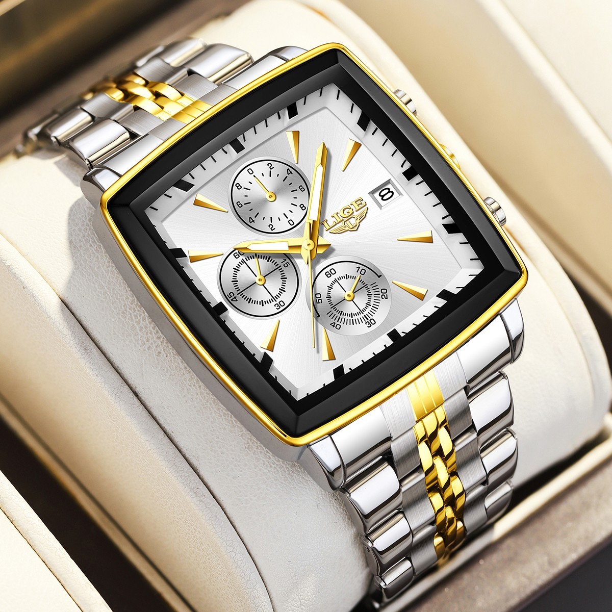 LIGE Men Watch Stainless Steel Quartz Date Luminous 3ATM Waterproof Wristwatch