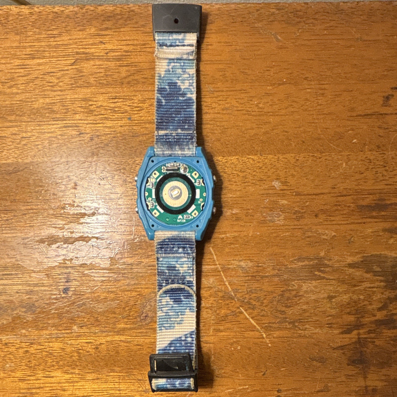 Shark Digital Square Wristwatch Blue Case Orange Bezel Camo Fabric Strap Parts