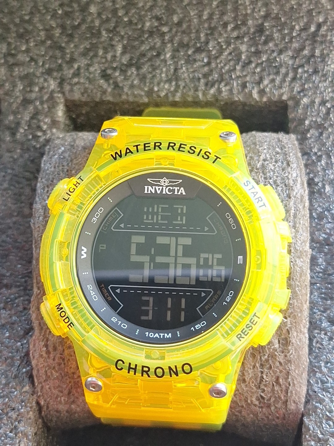 Invicta Racing Burnout Digital Watch Men 52mm Clear Yellow Model 49044 Excellent