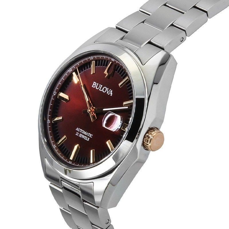 Bulova Surveyor Stainless Steel Burgundy Dial Automatic 98B422 Mens Watch