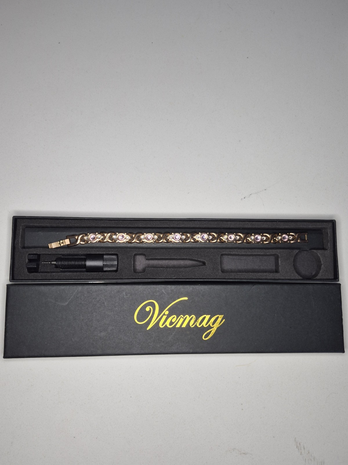 Vicmag Rosegold Womens Bracalret W/Pink & White Manmade Diamonds Missing Parts