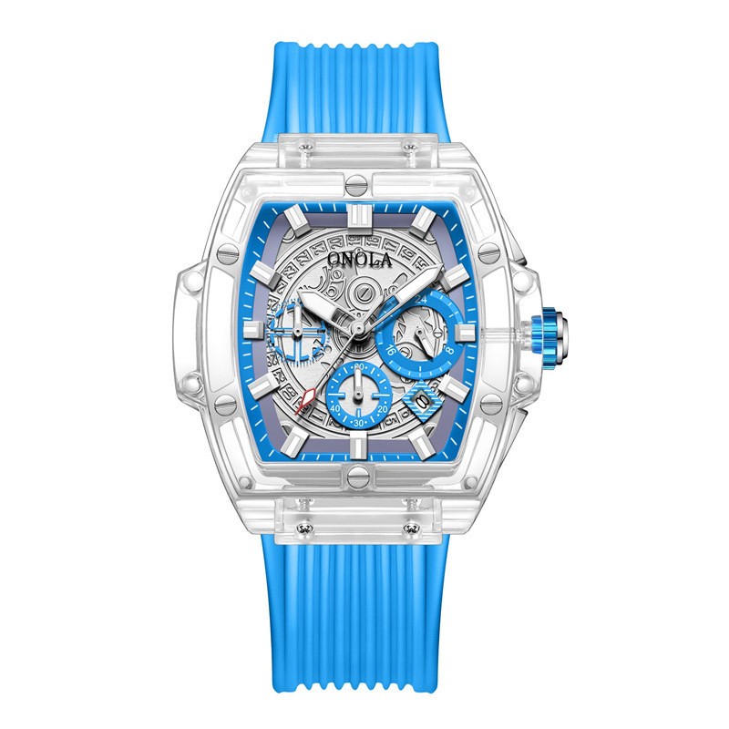ONOLA Men Quartz Watch Multifunction Chronograph Waterproof Luminous Transparent