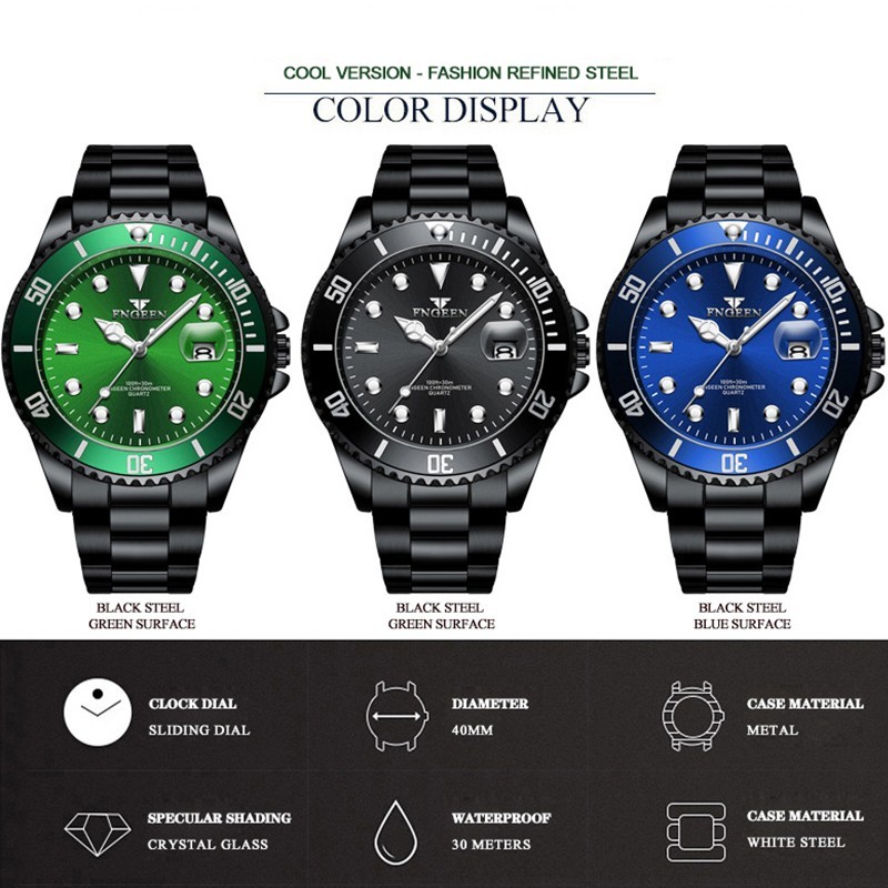 FNGEEN Top Brand Luxury Fashion Diver Watch Men 30M Waterproof Date watch Sport