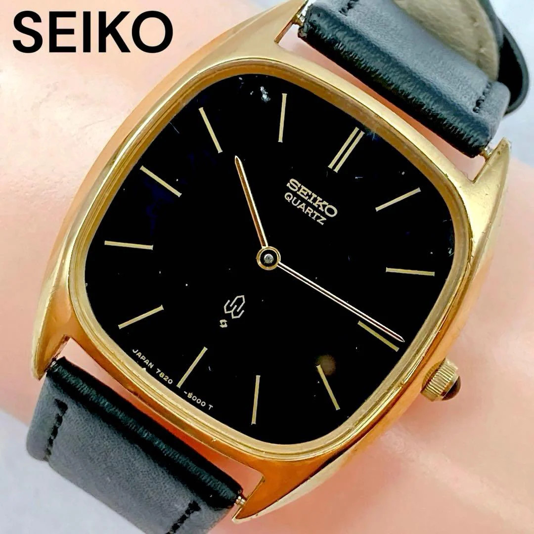 SEIKO Chariot 7820-5000 Gold Plated Square Gold Dial Quartz Watch
