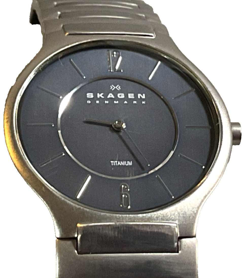 SKAGEN DENMARK MEN’S SLIM ALL TITANIUM 33mm WATCH 418LTXN WR 30m NEW BATTERY