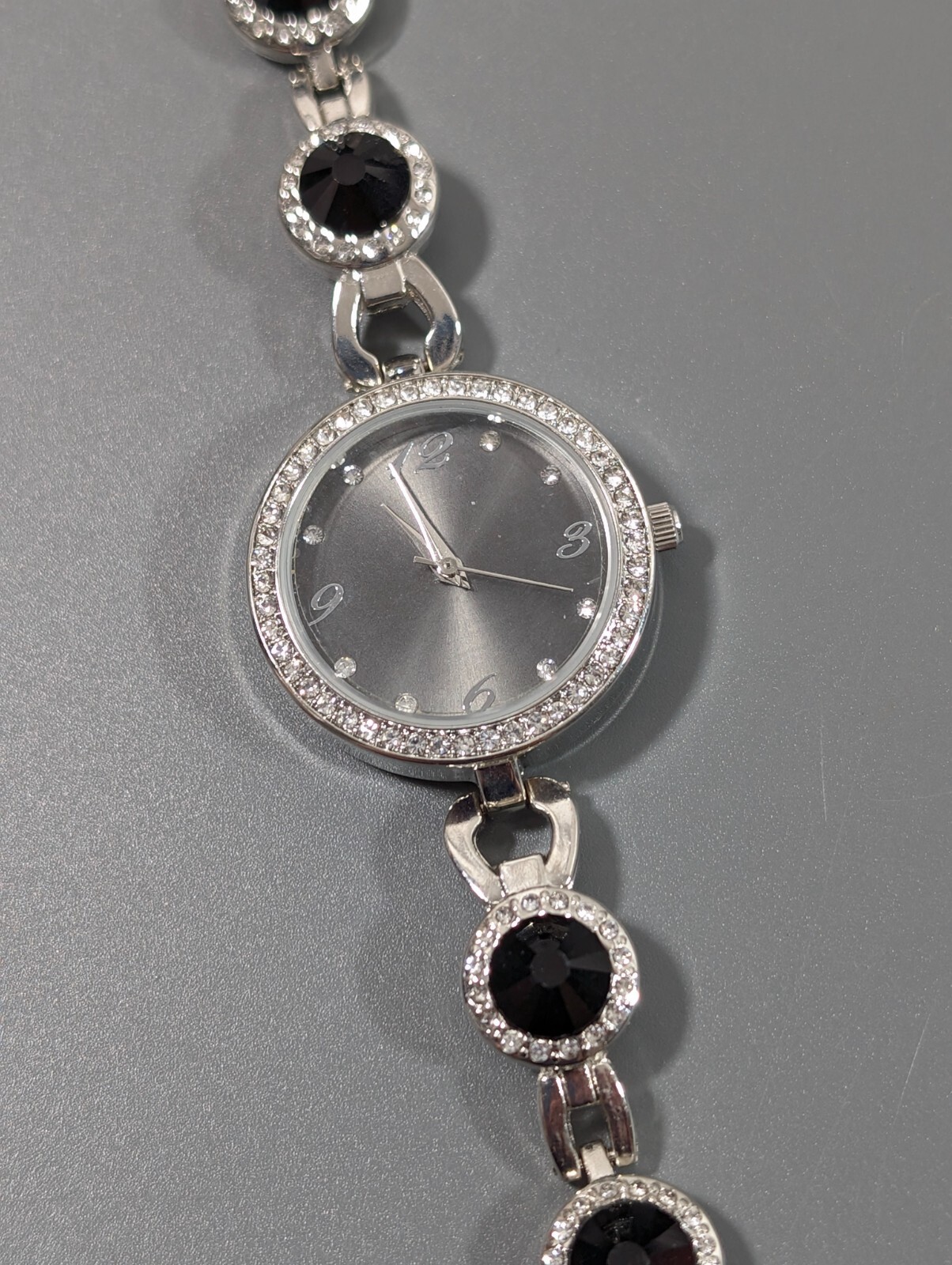 Charter Club Womens Black Rivoli Crystal Tennis Bracelet Watch 8 in Working