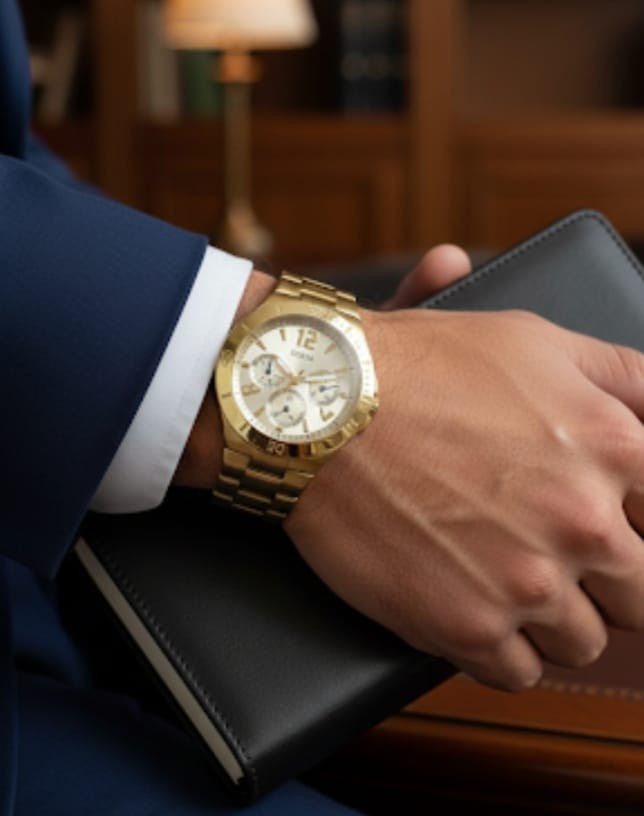 Guess Men’s Gold Tone Stainless Steel Watch Multi-Function Day Date 24H