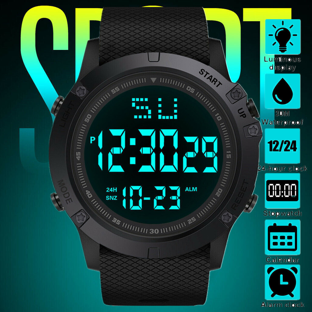 Fashion Men’s LED Sports Waterproof Watch Large Digital Multifunction Wristwatch