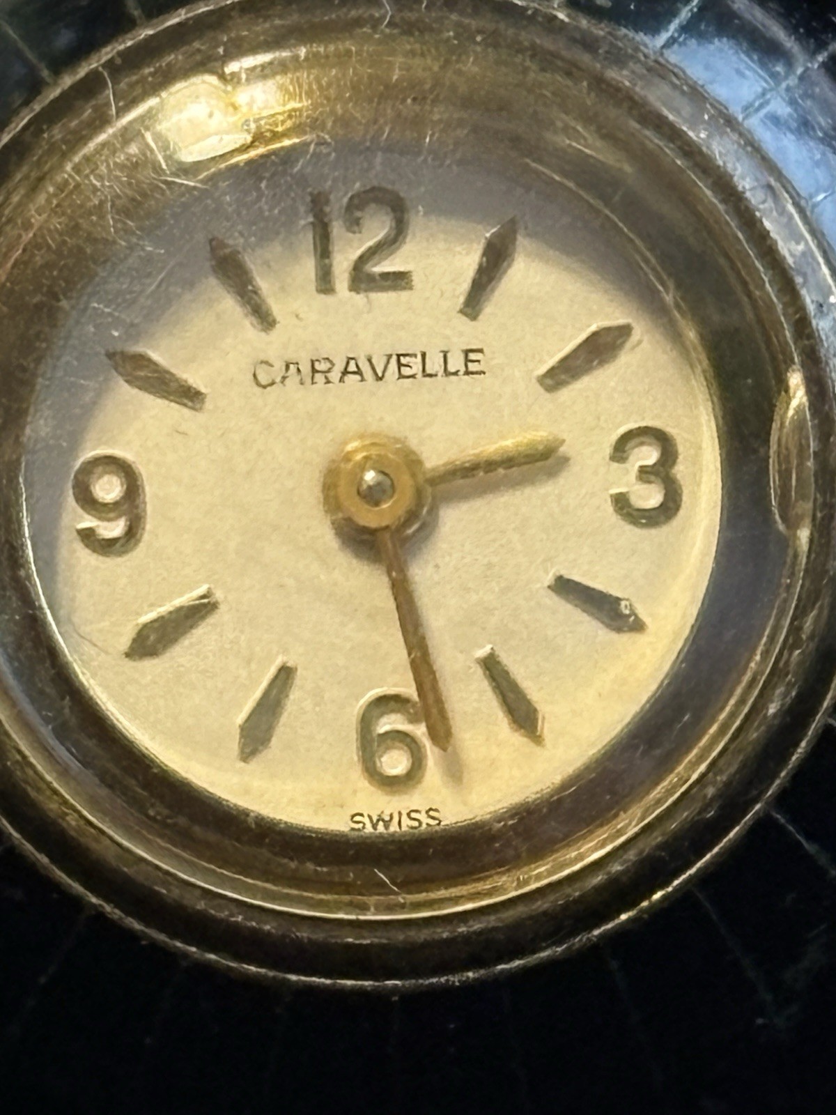 Vtg 60s Caravelle Swiss Gold Tone Black Enamel Ball Orb Pendant Watch Works!