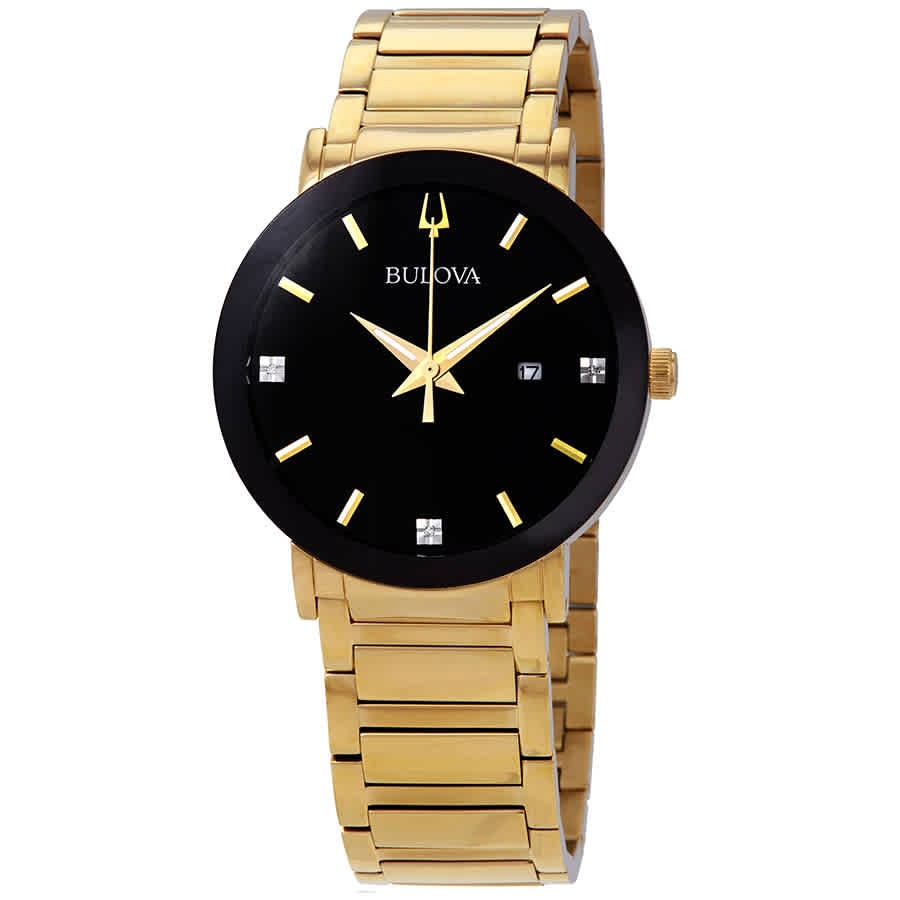 Bulova Diamond Black Dial Yellow Gold-tone Men’s Watch 97D116