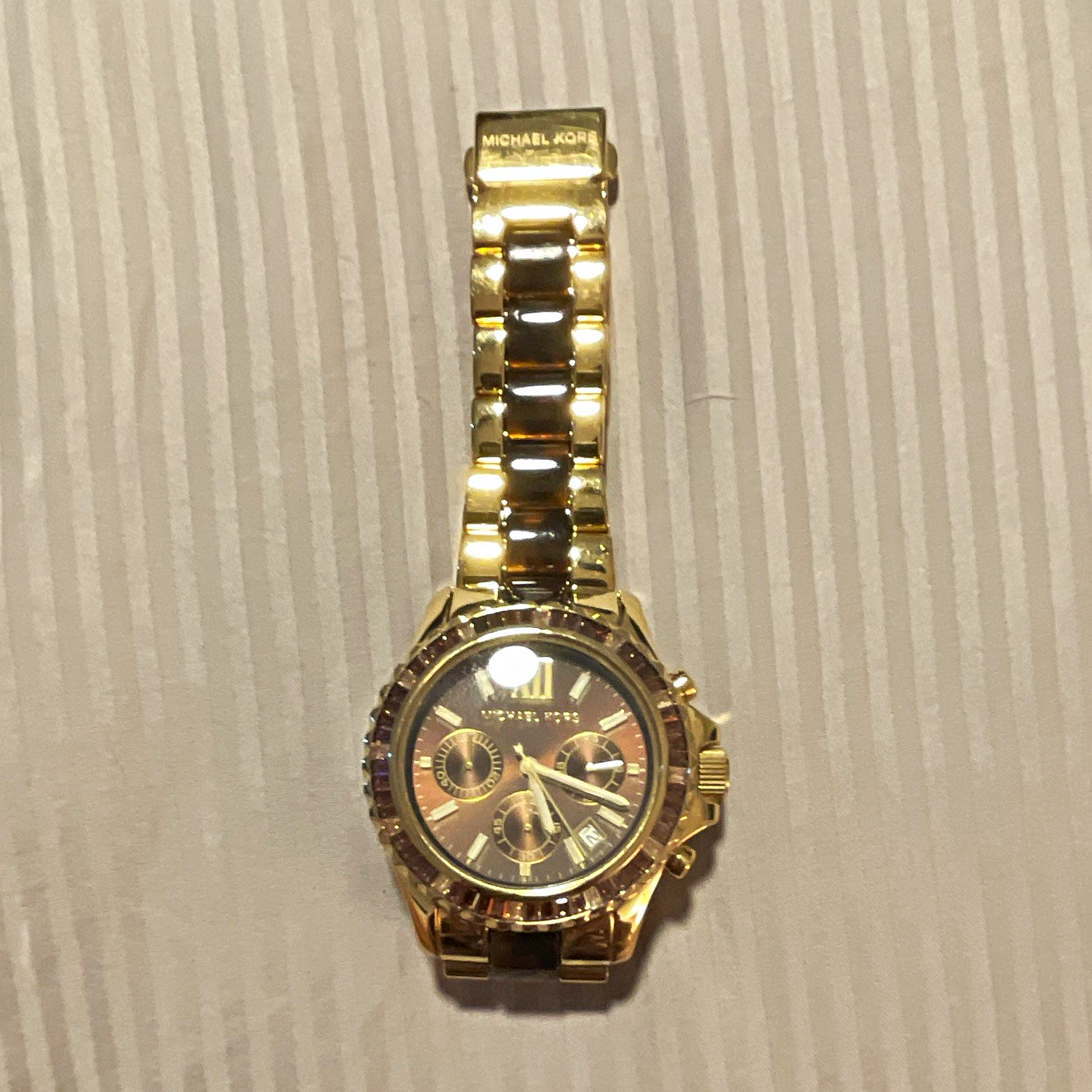 Michael Kors Women’s Gold-Tone Chronograph Quartz Analog Metal Bracelet Watch