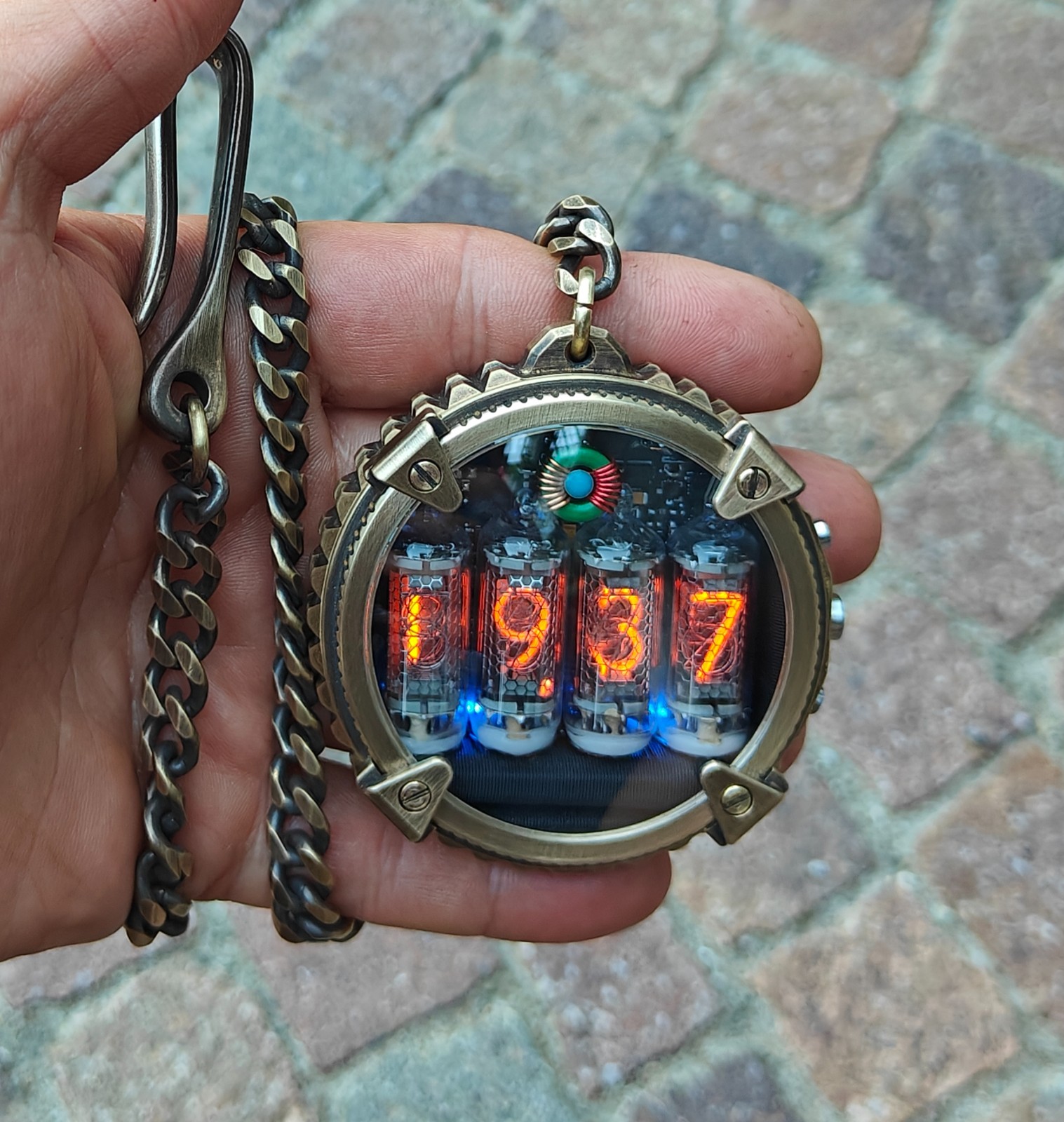Nixie watch, handmade Bronze pocket watch.