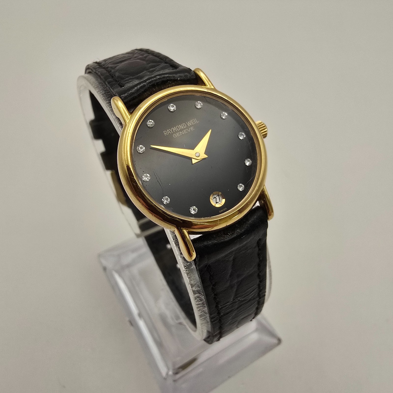 RAYMOND WEIL LADIES WATCH 9923 GOLD PLATED SWISS QUARTZ DIAMOND MARKERS & BOX.