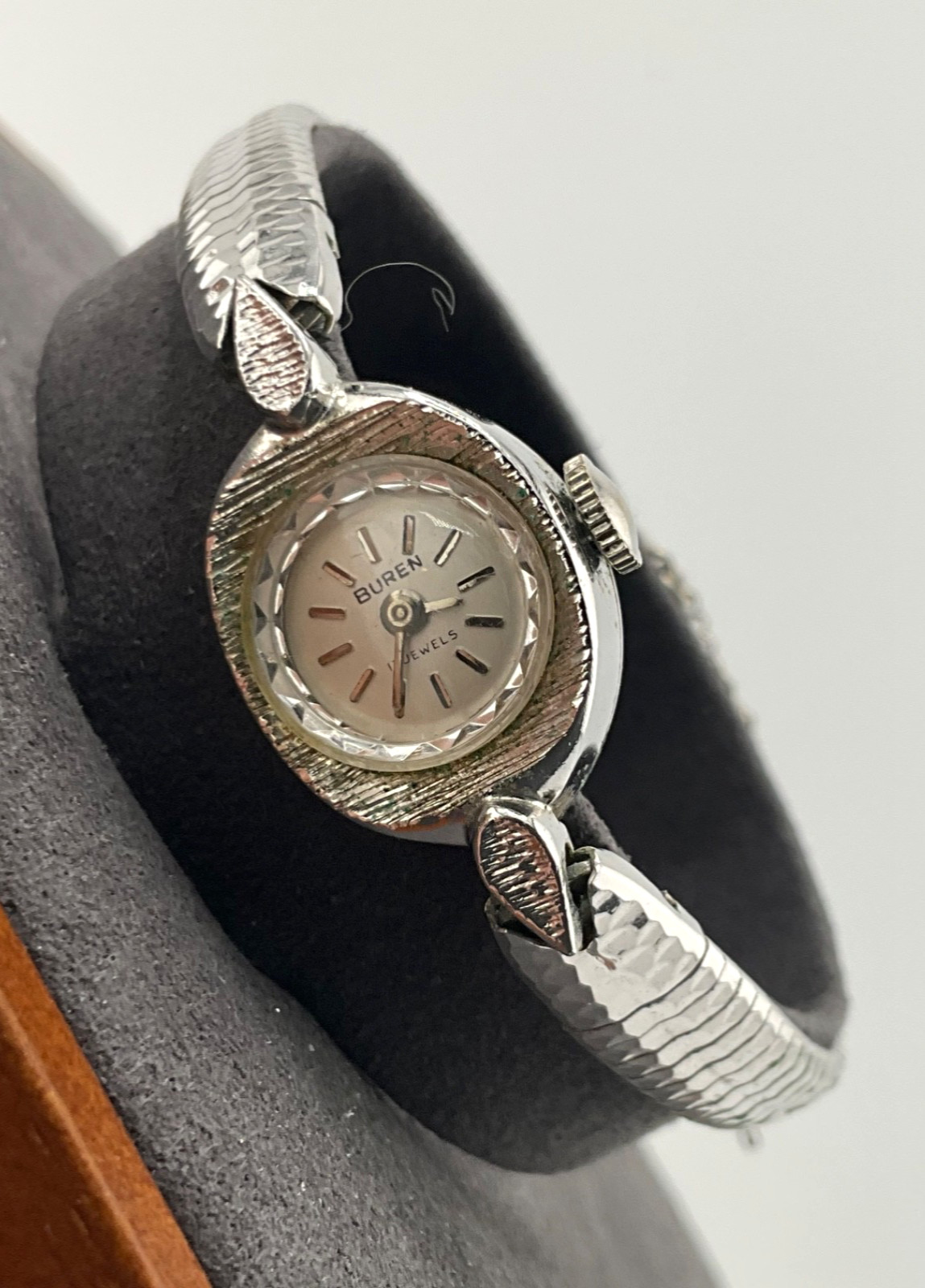 Vintage Buren 1950’s MCM Cocktail Watch Silver Tone Mid Century Modern Wind Up