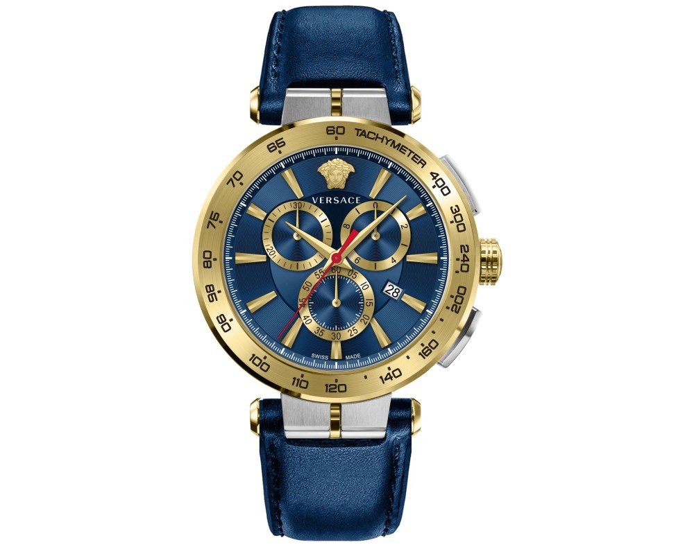 Versace Men’s Watch Aion Chronograph Gold Blue Leather