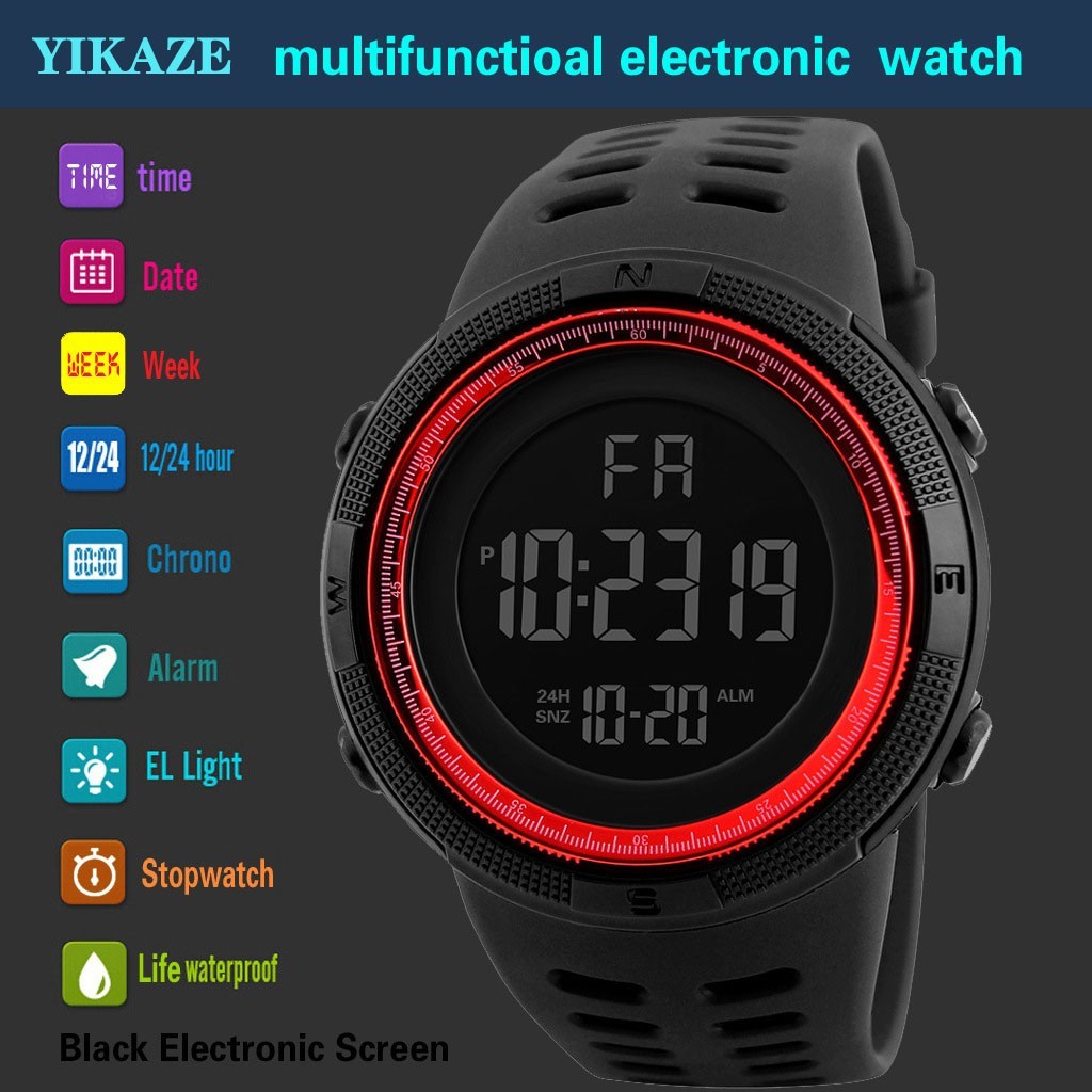 Men Digital Sports Watch Waterproof Casual Luminous Stopwatch Alarm Simple 1pcs