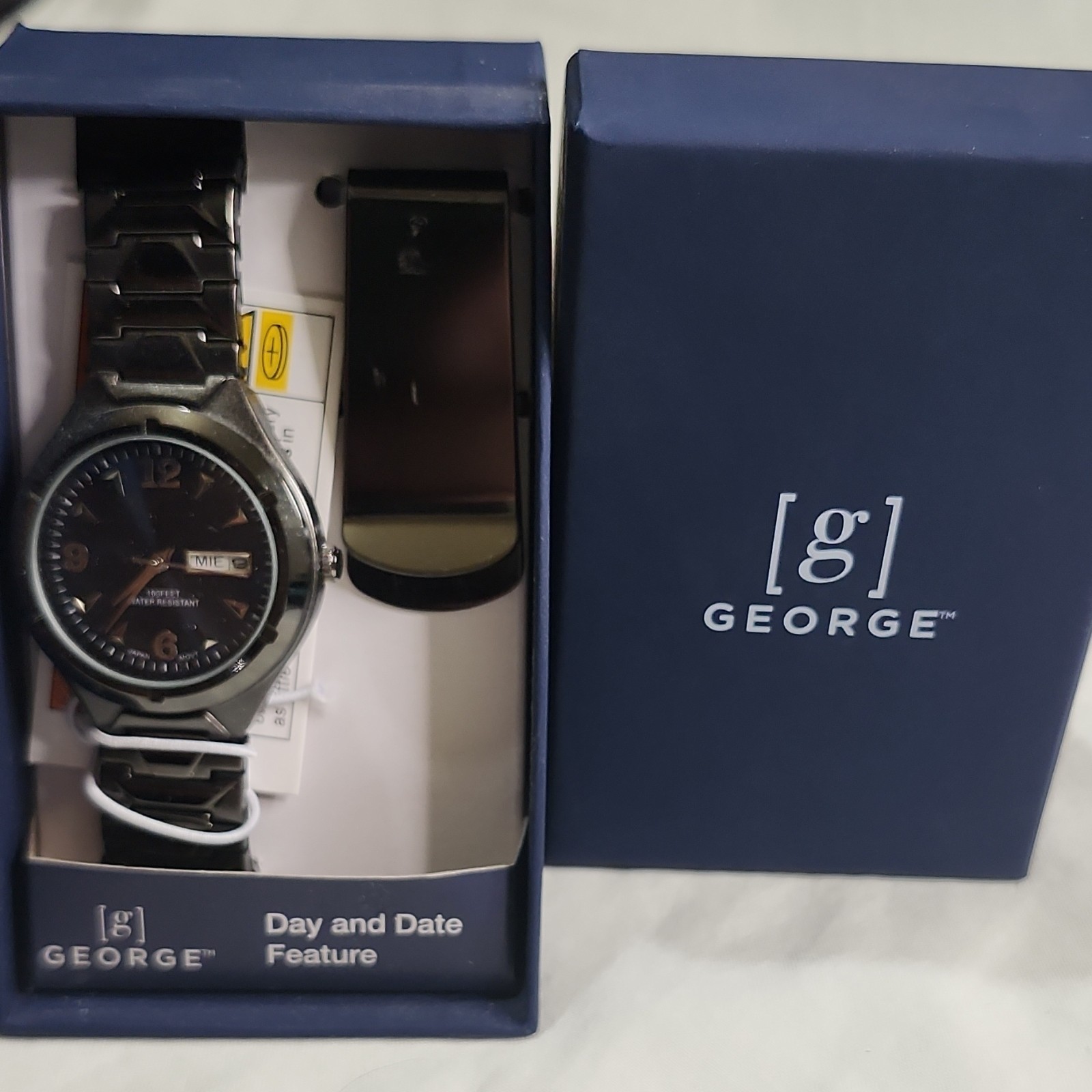 George Men’s Quartz Analog Silver Metal Bracelet Watch Black Dial 100ft WR