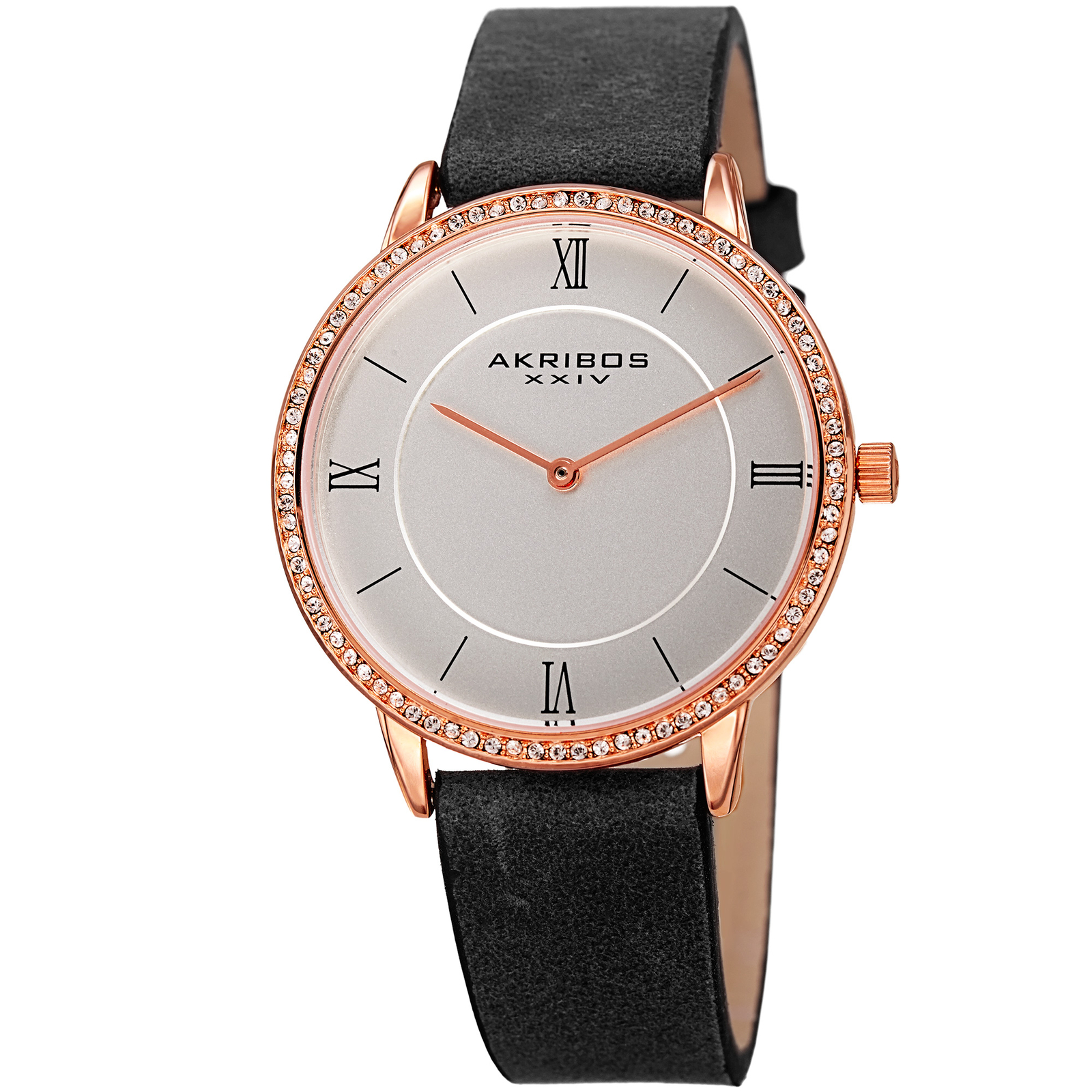 Women’s Akribos XXIV AK924BK Swarovski Crystal Classic Black Leather Strap Watch