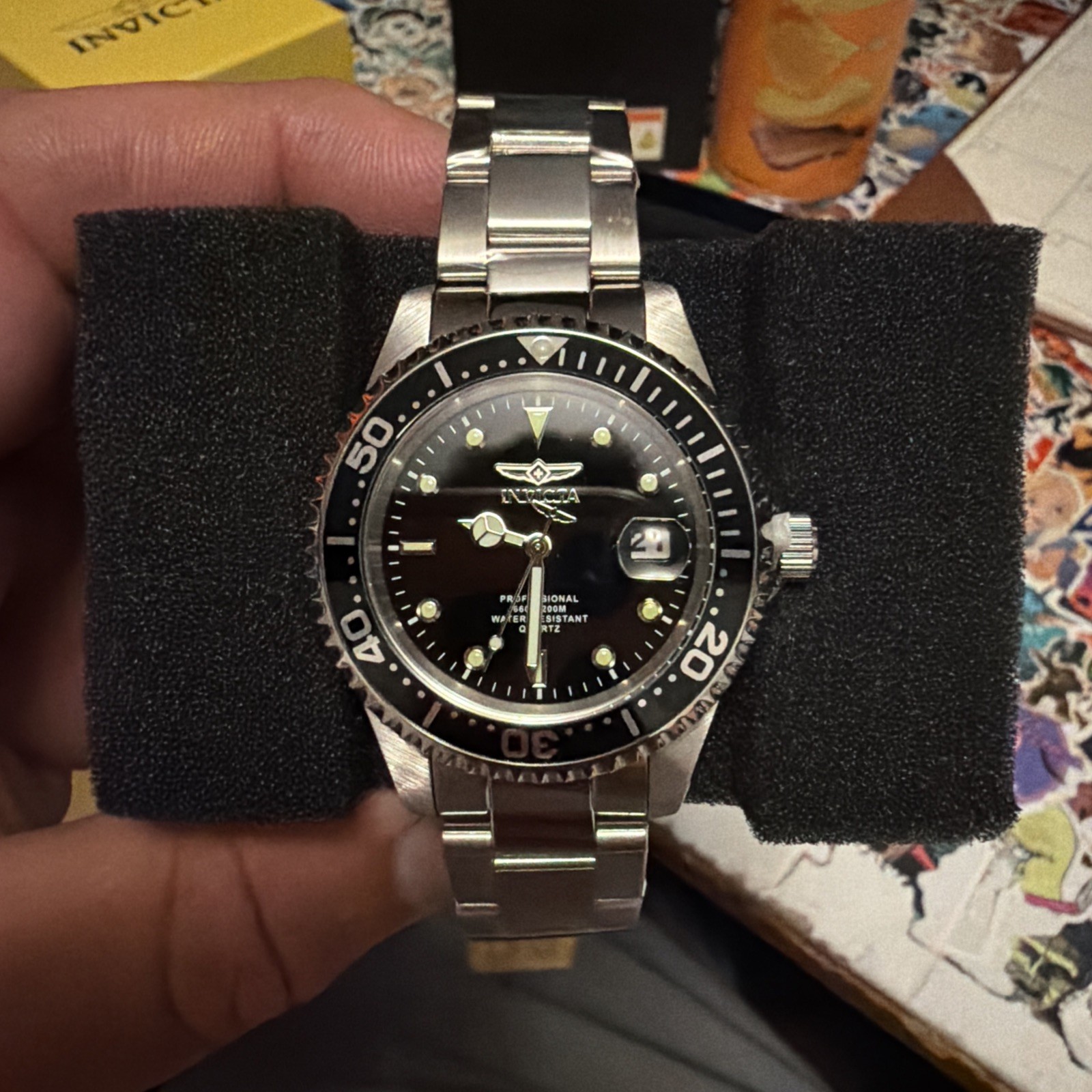 Invicta Pro Diver Men’s Watch 48723 Quartz Stainless Steel 37.5mm Black Dial New