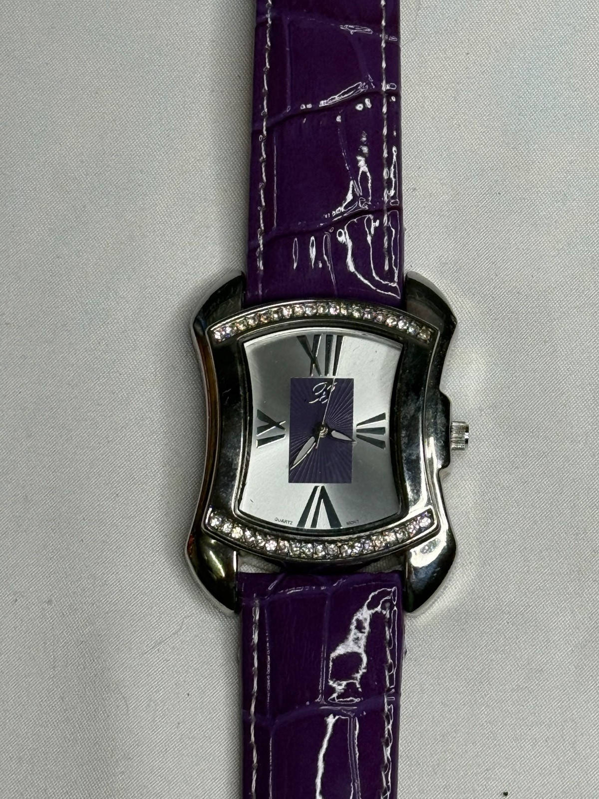 BURGI Rhinestone Barbicore Purple Croc Emboss Leather Watch BTV011 Working