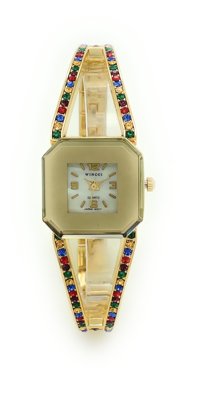 Wincci Ladies Square Elegant Color Rhinestones Metal Link Bracelet Quartz Watch