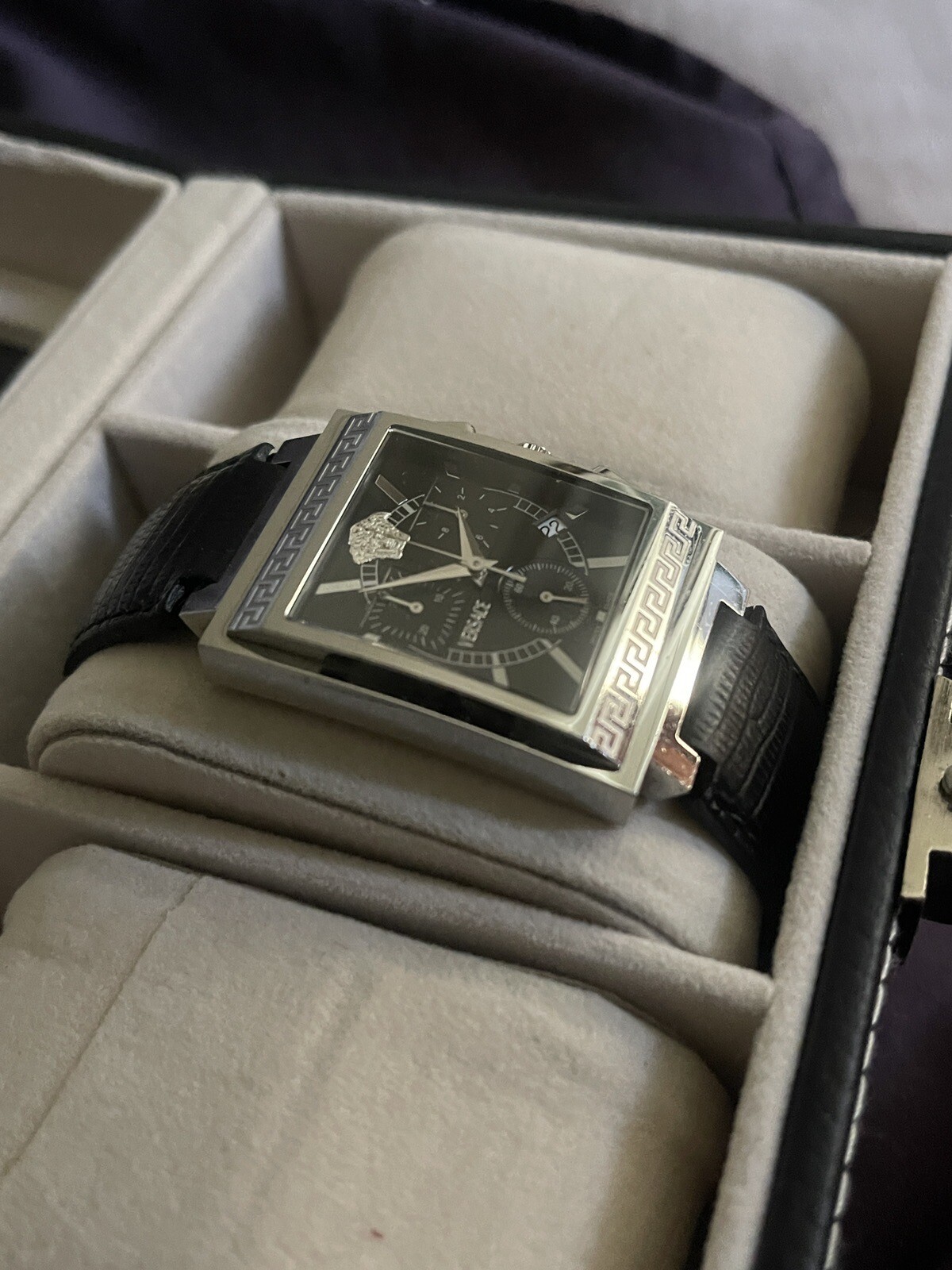 Versace Landmark Tank Original Lizzard Band Rare Classic Chronograph Watch
