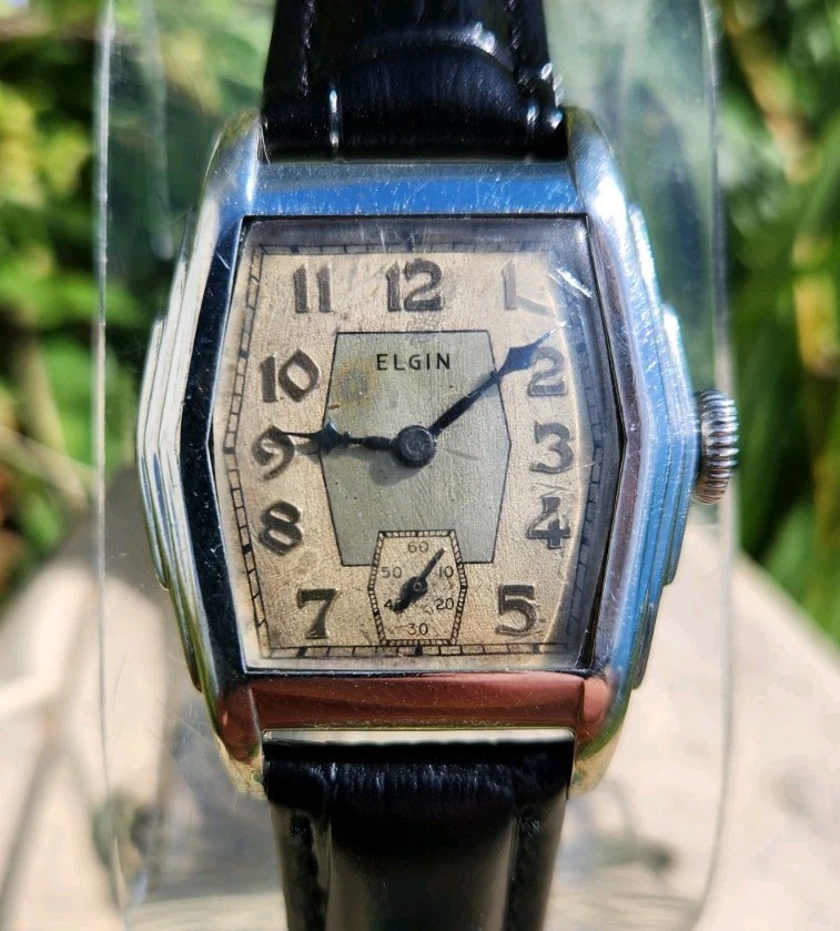 Vtg 1932 Elgin Model 1 Grade 487 Men’s 29mm Stepped Tank Watch Mechanical NICE!!