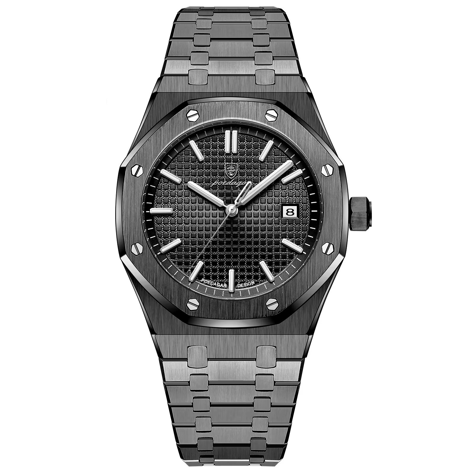 Men’s Luxury Black Quartz Watch Stainless Steel Waterproof Luminous Date