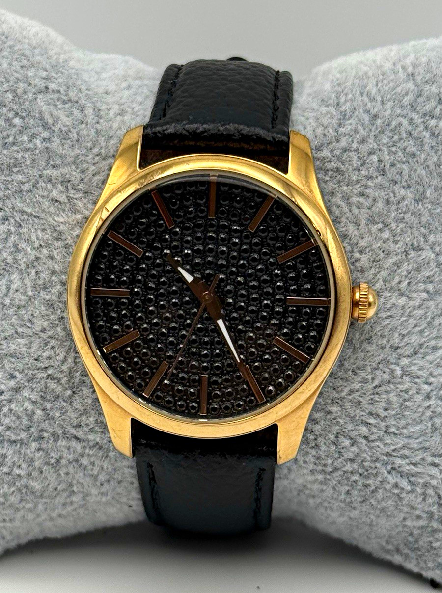 Womens Bronzo Italia Swiss Quartz Gold Tone SS Black Textured Dial 3 ATM Watch