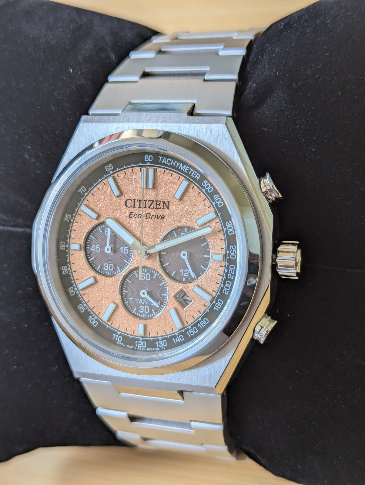 Citizen Zenshin Super Titanium Sapphire Chronograph Salmon Dial Watch CA4610-85Z