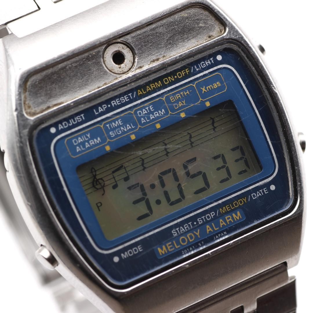 Casio Melody Alarm Wristwatch Blue Silver Digital Bracelet Push-Button Deployant