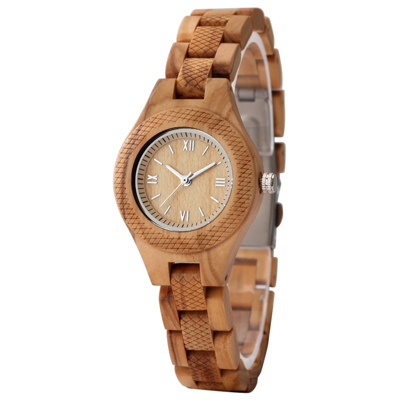 Women’s Wooden Wristwatch with Wood Bracelet Vintage Style Folding Clasp Quartz