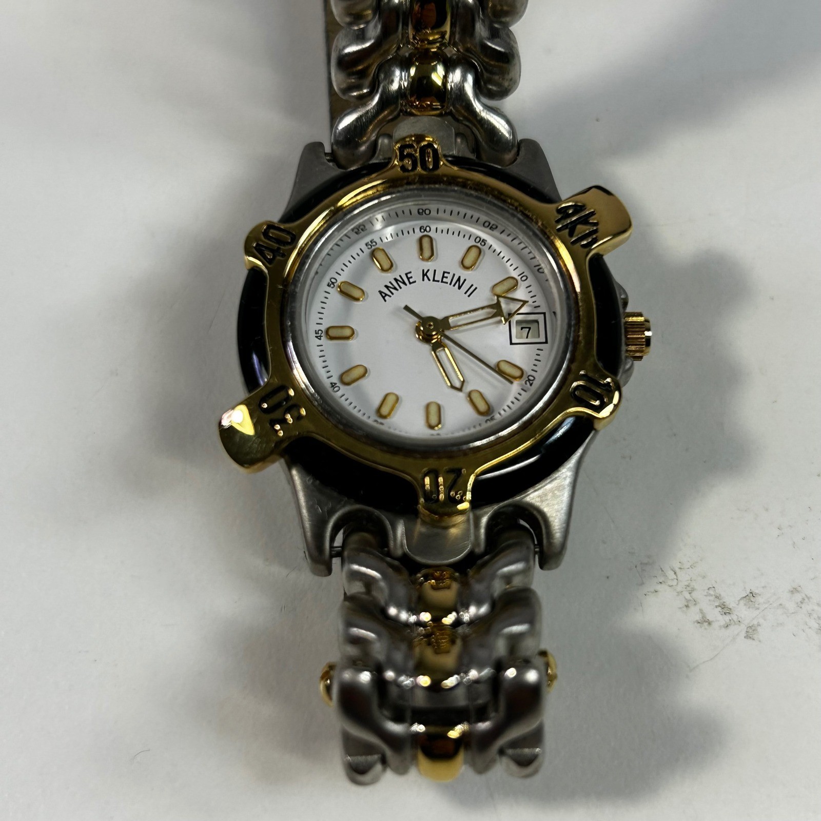 Anne Klein II Vintage Watch Set Two Tone Leather Strap 4 Interchangeable Bezels