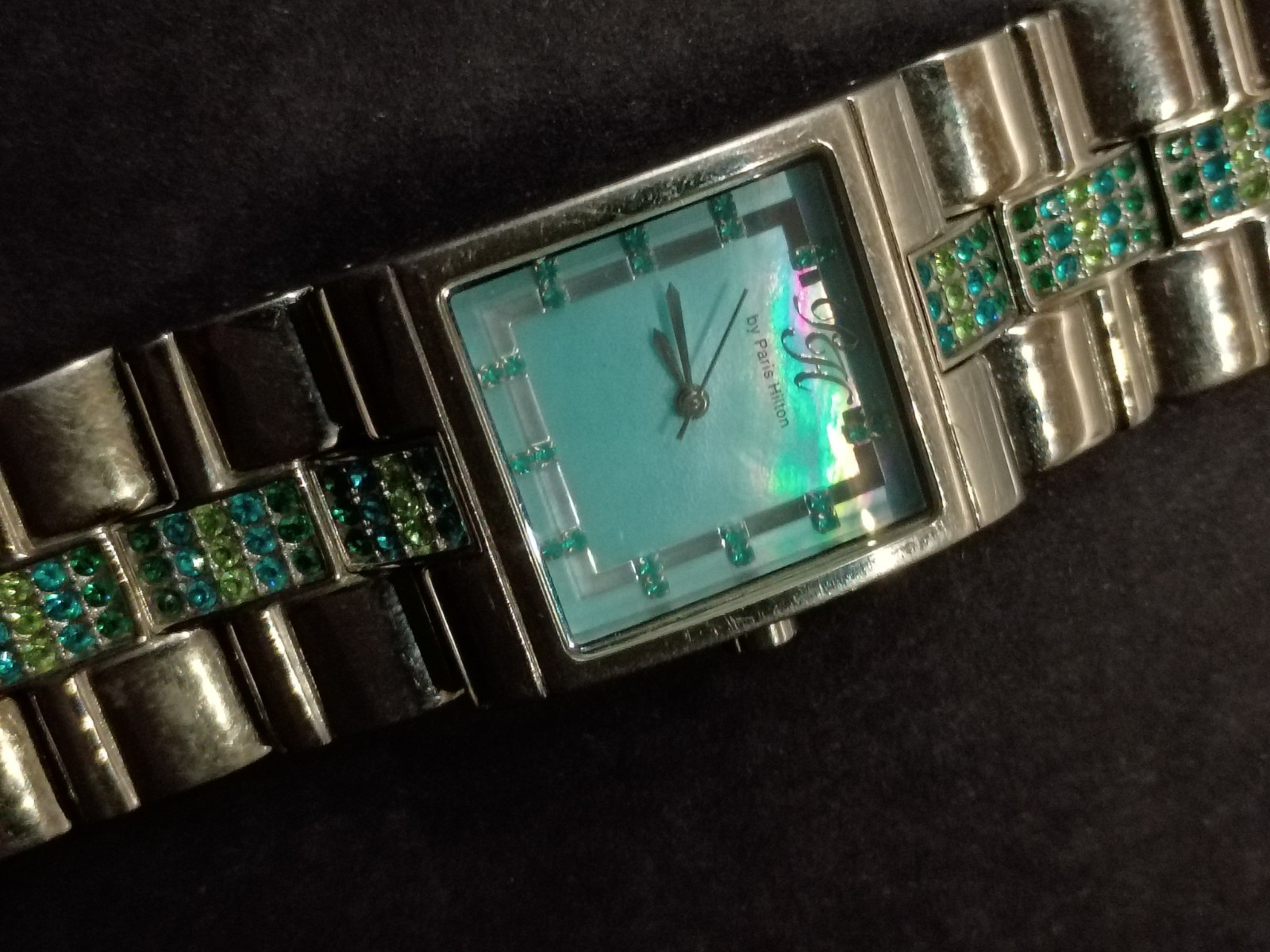 PH By Paris Hilton Bracelet Watch Iridescent Blue Green Oyster Dial New Battery