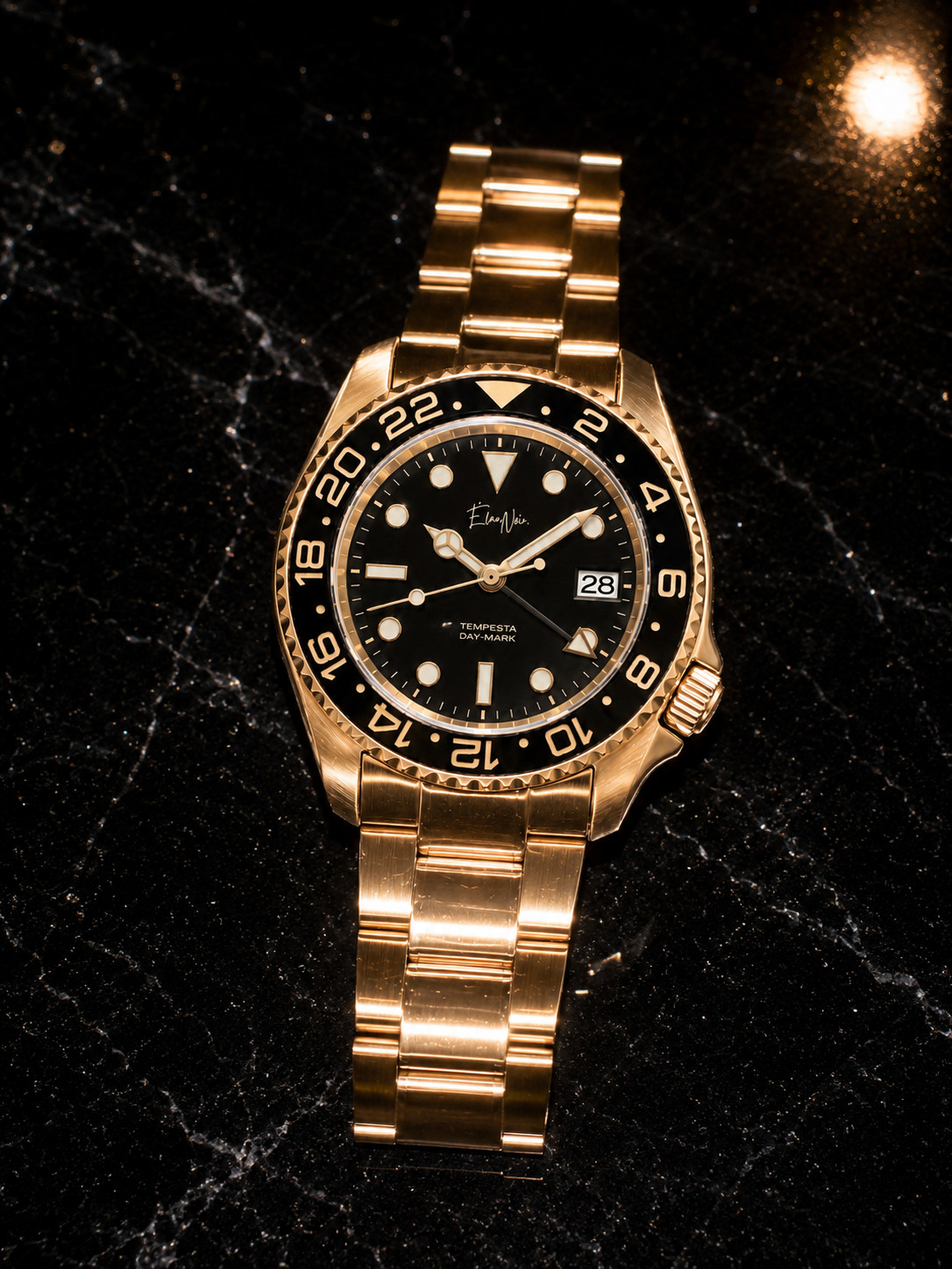 Custom Élan Noir Tempesta Automatic GMT Watch 41mm Steel Gold/Black NH35