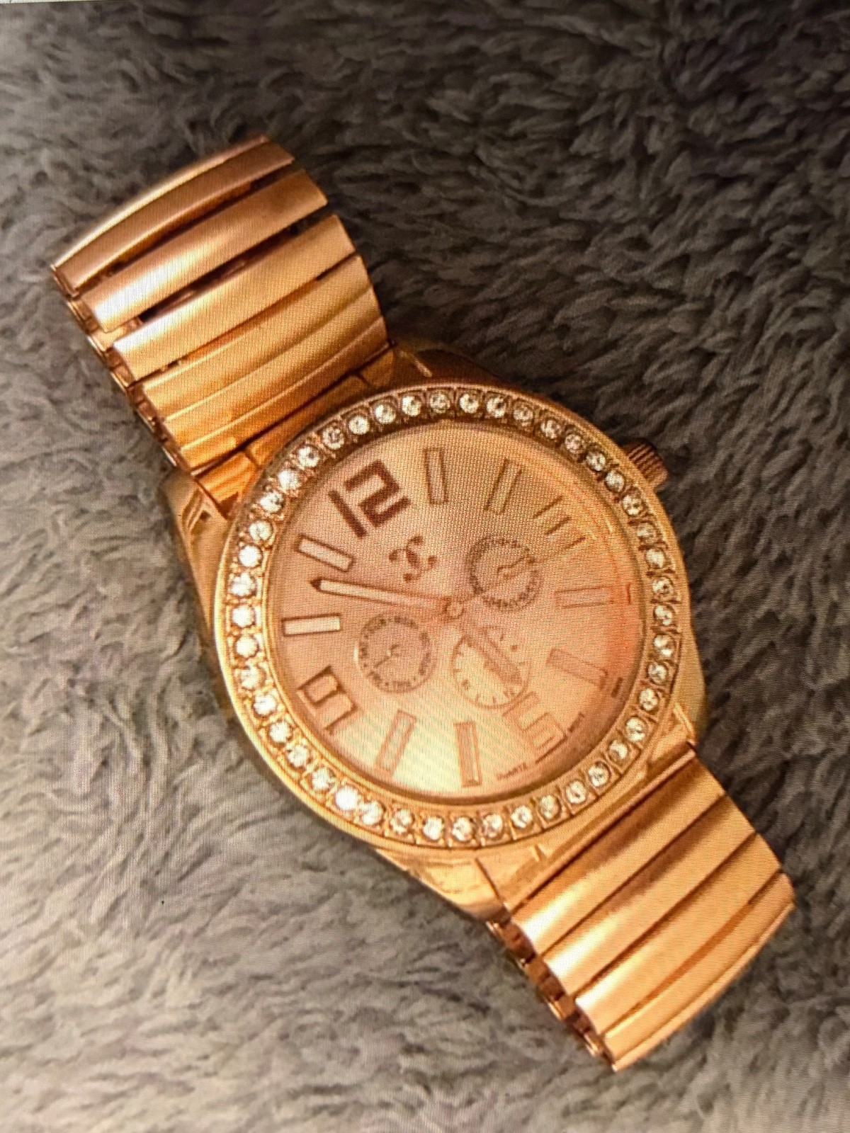 Charming Charlie 1990s Watch Rose Gold Rhinestone Bezel Mesh Strap New Battery