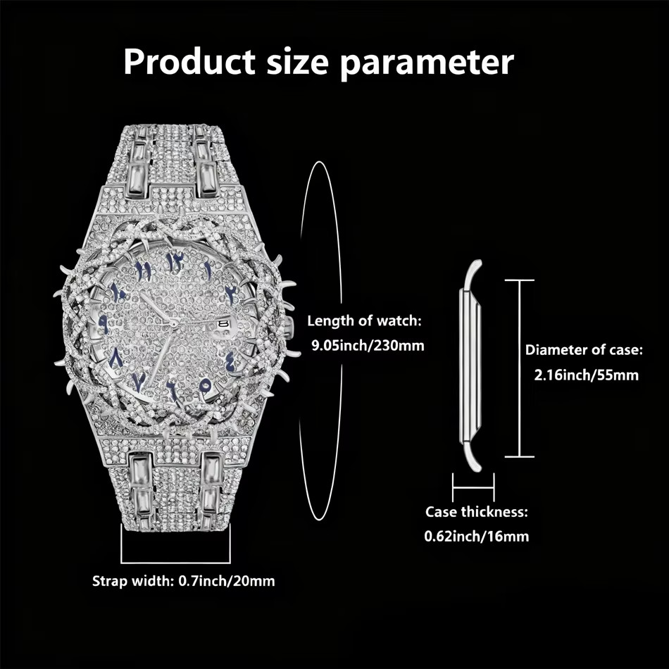 Fashion Diamond Watch Men Thorny Bezel Hip Hop Lced Qut Bling Jewelry Quartz Wri