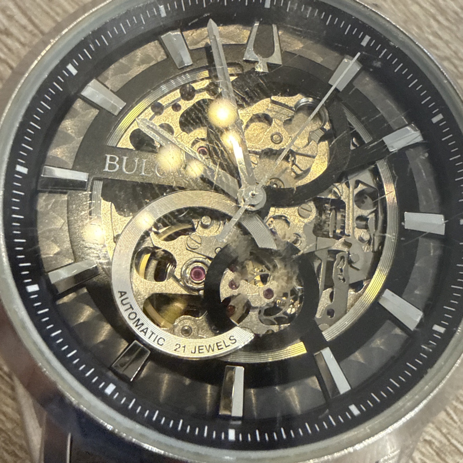 Bulova Sutton Automatic Skeleton Dial Stainless Steel Men’s Watch 96A208 Working
